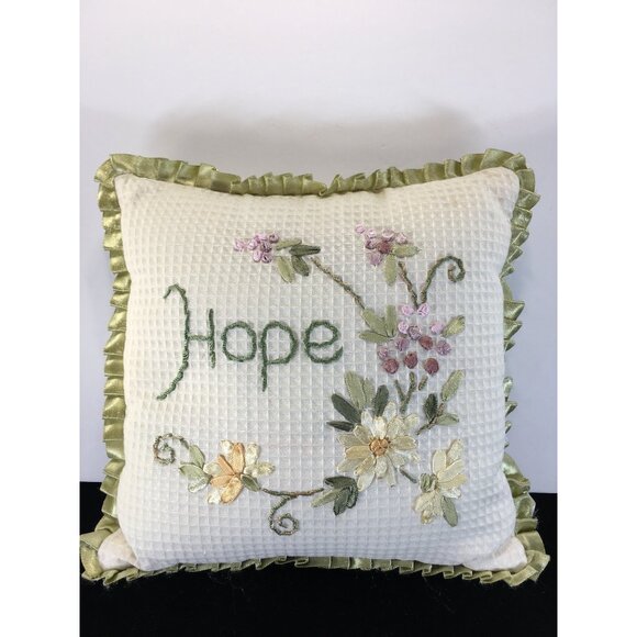 Embroidered Throw Pillows Hope Joy Faith Soft Trim Waffle Decor - Set of 3 - Picture 4 of 13